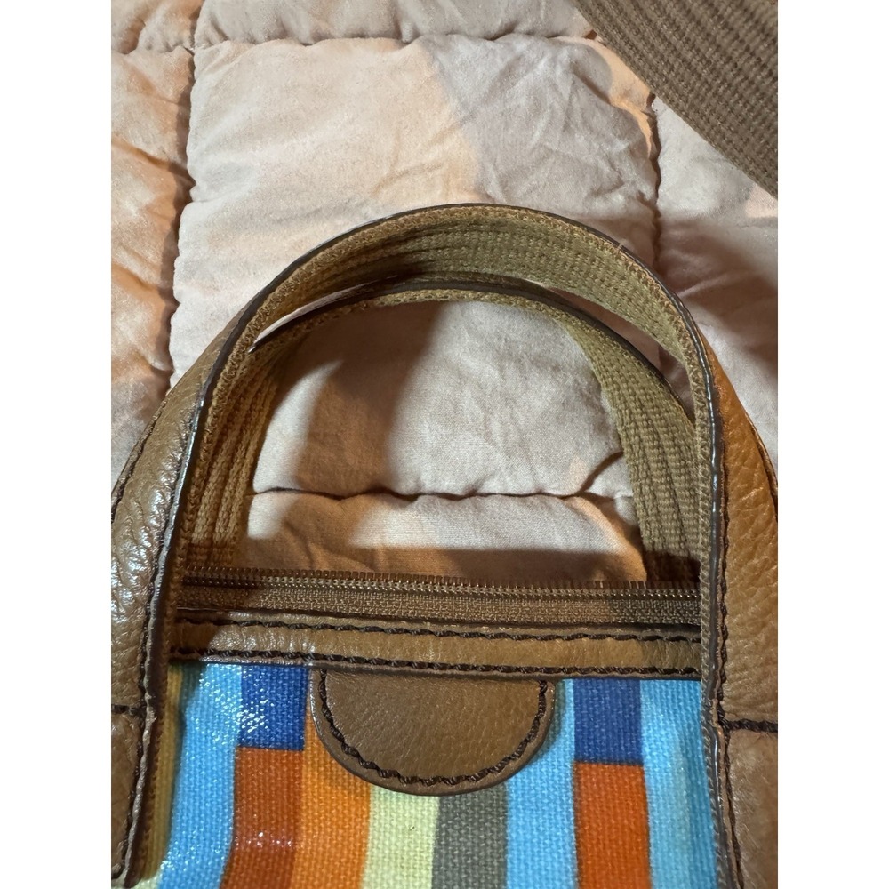 Fossil Crossbody Bag Calypso Key-Per Purse Multi Color Block Coated Canvas Brown - Picture 12 of 16
